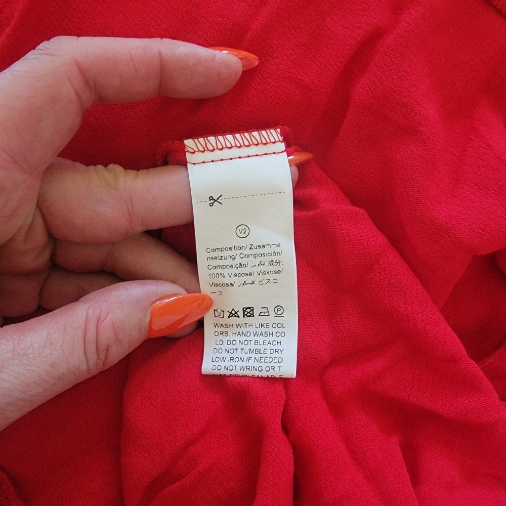 Solid Red Ruffle Hem Long Dress - Picture 9 of 9